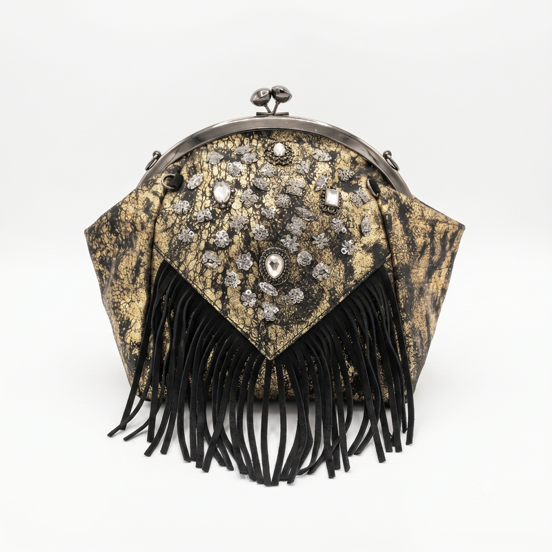 CLASSY GOLD & BLK SATCHEL-1