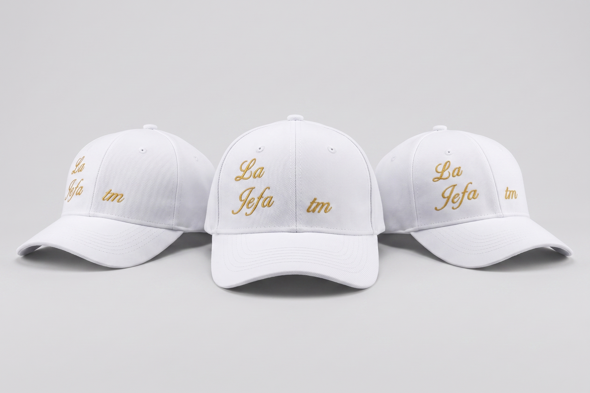 "La Jefa" Embroidered Baseball Cap – White with Gold Script