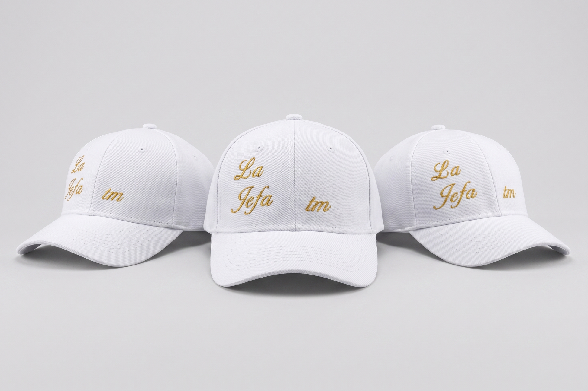 "La Jefa" Embroidered Baseball Cap – White with Gold Script-1